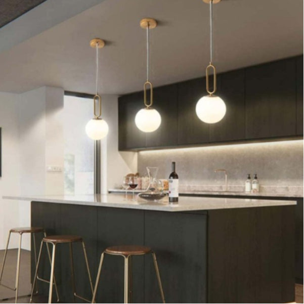 Lampadario a Sospensione da Soffitto Ovale in Bronzo e Sfera in Vetro – Attacco per Lampadina G9