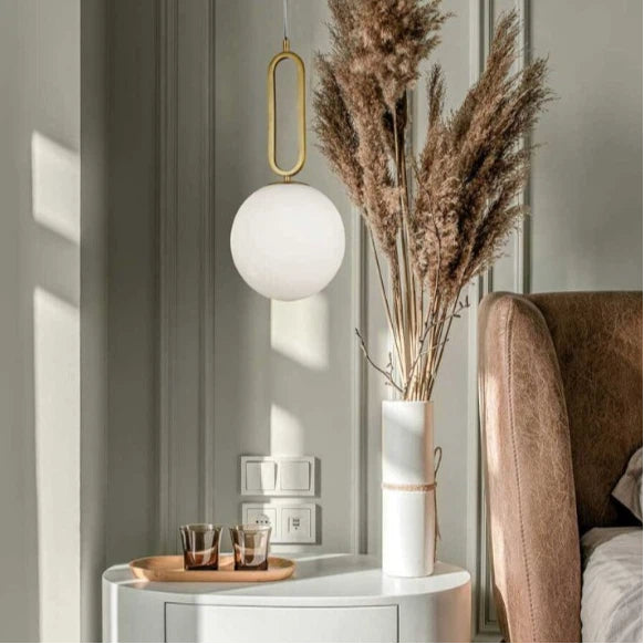 Lampadario a Sospensione da Soffitto Ovale in Bronzo e Sfera in Vetro – Attacco per Lampadina G9