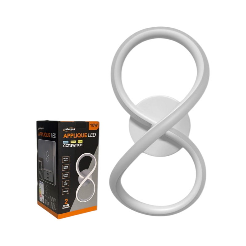 Applique Lampada LED Universo AQ33-B3C – Forma a Infinito, Montaggio a Parete 10W, Colore Luce CCT 3in1 (3000K/4000K/6500K)