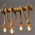 Lampadario a Sospensione Country - Corda Canapa e Bambù, 4