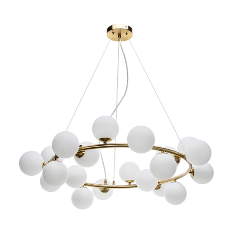 Lampadario LED a Sospensione in Metallo Bronzo – 15 Sfere in Vetro da 10 cm con Attacco G9, Max 150W