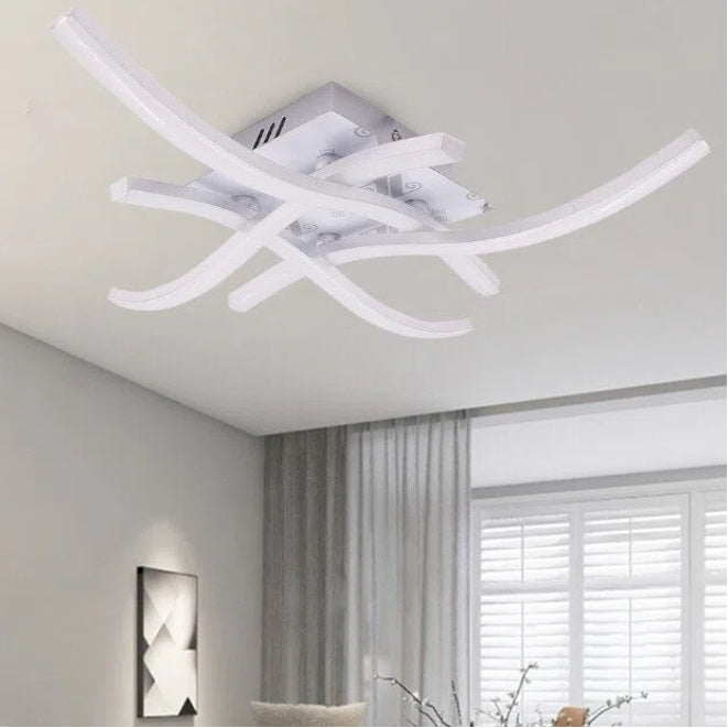 Lampadario Plafoniera LED Moderno – Attacco a Soffitto 35W, 4 Bracci Ondulati, CCT 3in1 Cambia Colore Luce