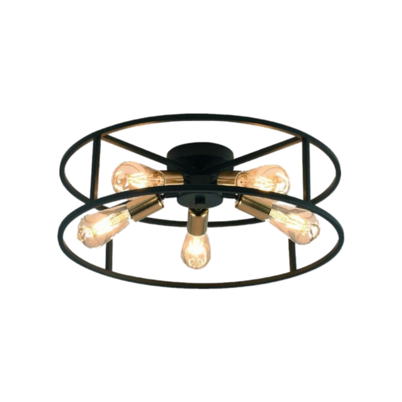 Plafoniera Lampadario da Soffitto Circolare Stile Industriale – con 5 Attacchi per Lampadine E27