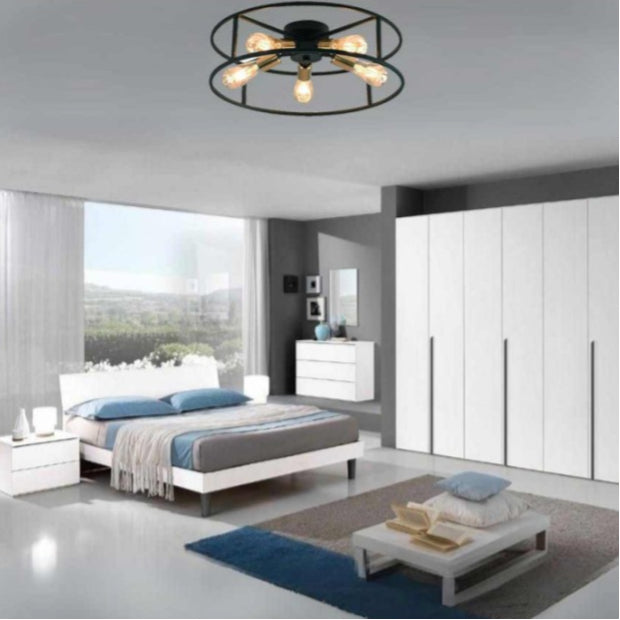 Plafoniera Lampadario da Soffitto Circolare Stile Industriale – con 5 Attacchi per Lampadine E27