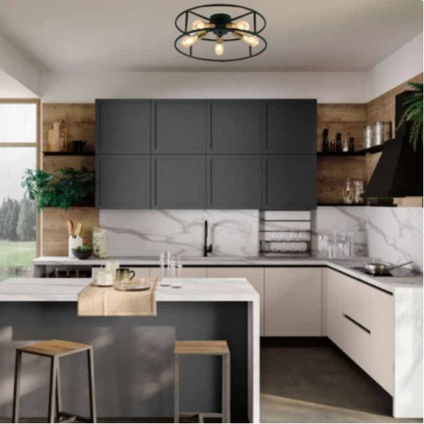 Plafoniera Lampadario da Soffitto Circolare Stile Industriale – con 5 Attacchi per Lampadine E27