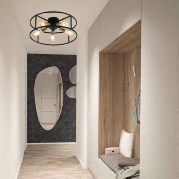 Plafoniera Lampadario da Soffitto Circolare Stile Industriale – con 5 Attacchi per Lampadine E27