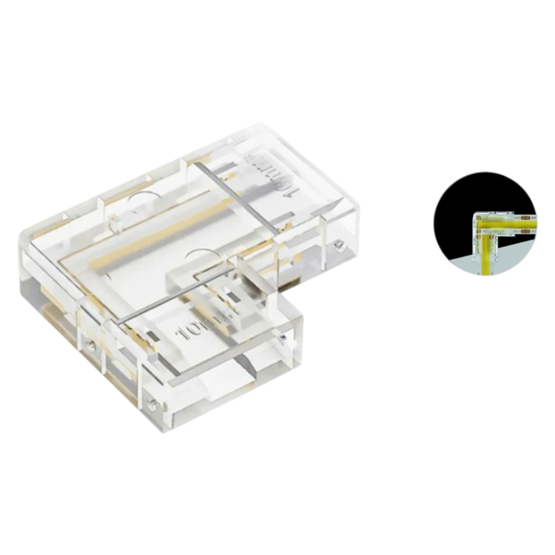 Connettore Angolare Trasparente per Strip LED Monocolore 2 Pin 10mm | Confezione 10 Pezzi