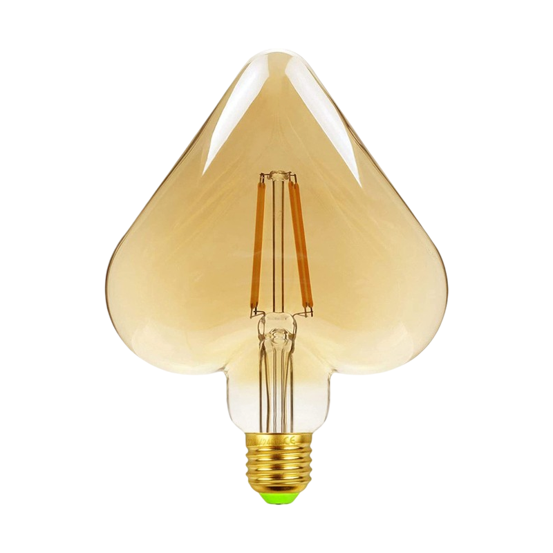 Lampadina LED Vintage a Forma di Cuore – E27 4W, Filamento, Vetro Ambrato, Luce Calda 2500K, Ideale per Pub e Taverne