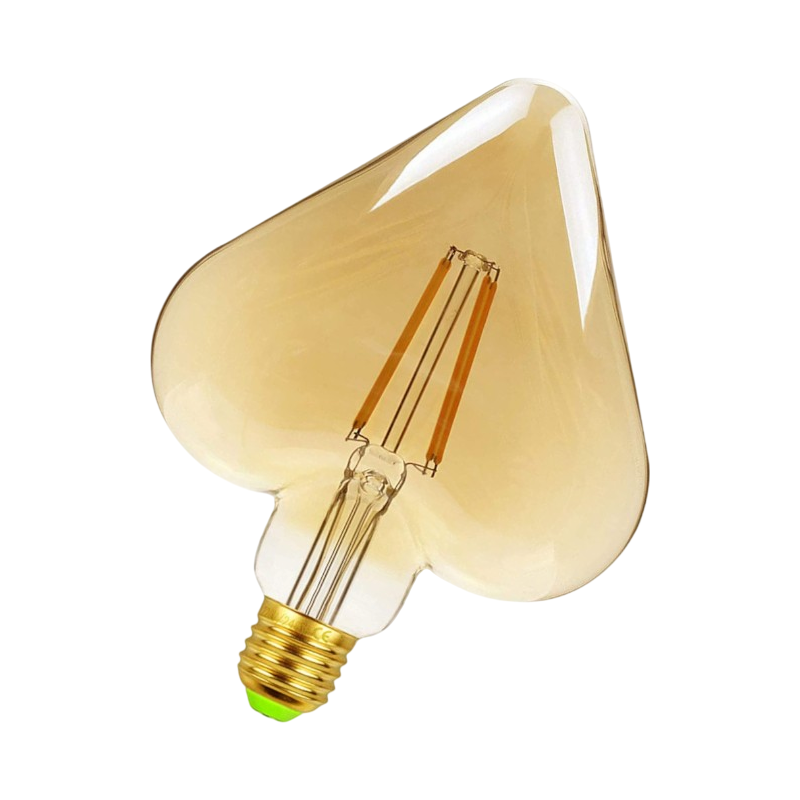 Lampadina LED Vintage a Forma di Cuore – E27 4W, Filamento, Vetro Ambrato, Luce Calda 2500K, Ideale per Pub e Taverne
