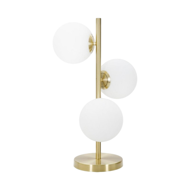Lampada da Tavolo Universo Bronzo – 3 Sfere in Metallo e Paralume in Vetro con Attacco G9, Max 60W