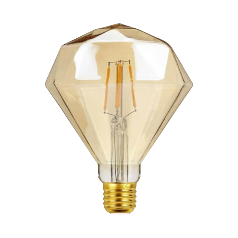 Lampadina LED Vintage a Forma di Diamante – E27 4W, Vetro Ambrato, Filamento, Luce Calda 2500K, Ideale per Pub e Taverne