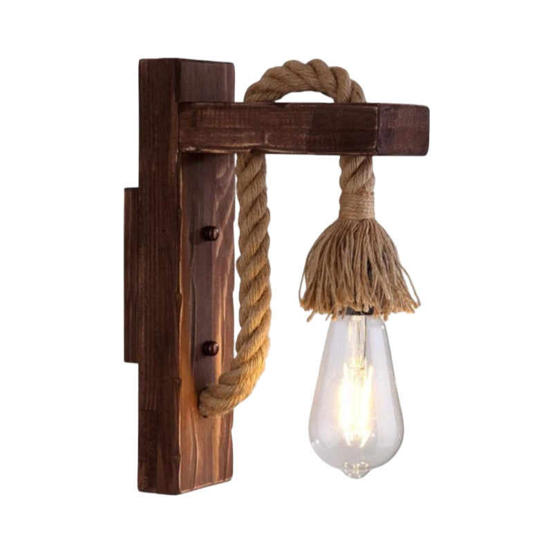 Applique Vintage Country Retro da Parete Universo – in Corda e Legno con Portalampada per Lampadine E27