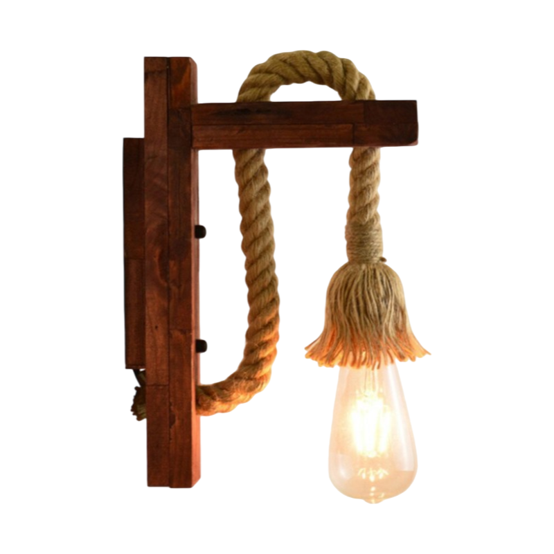 Applique Vintage Country Retro da Parete Universo – in Corda e Legno con Portalampada per Lampadine E27
