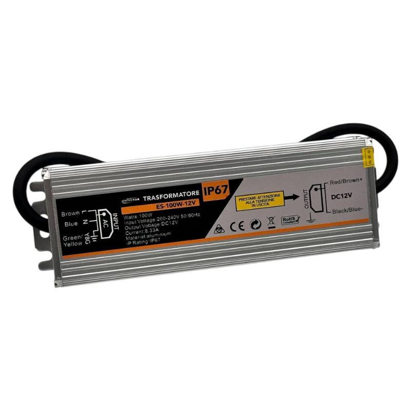 UNIVERSO ES-100W-12V Alimentatore metallico stabilizzato switching impermeabile IP67 220V-12V 8.33A 100 watt