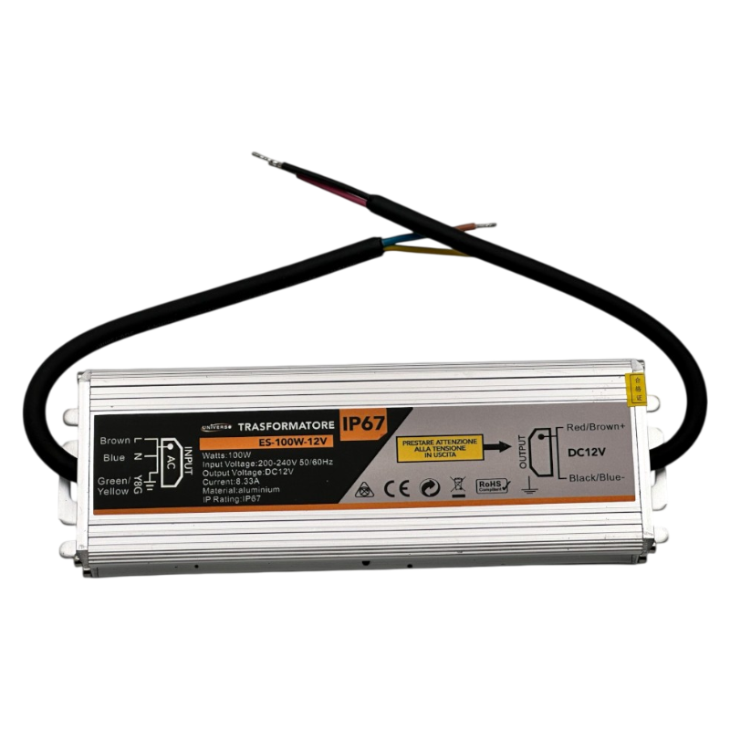 UNIVERSO ES-100W-12V Alimentatore metallico stabilizzato switching impermeabile IP67 220V-12V 8.33A 100 watt