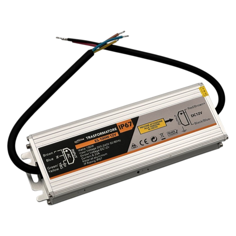 UNIVERSO ES-100W-12V Alimentatore metallico stabilizzato switching impermeabile IP67 220V-12V 8.33A 100 watt