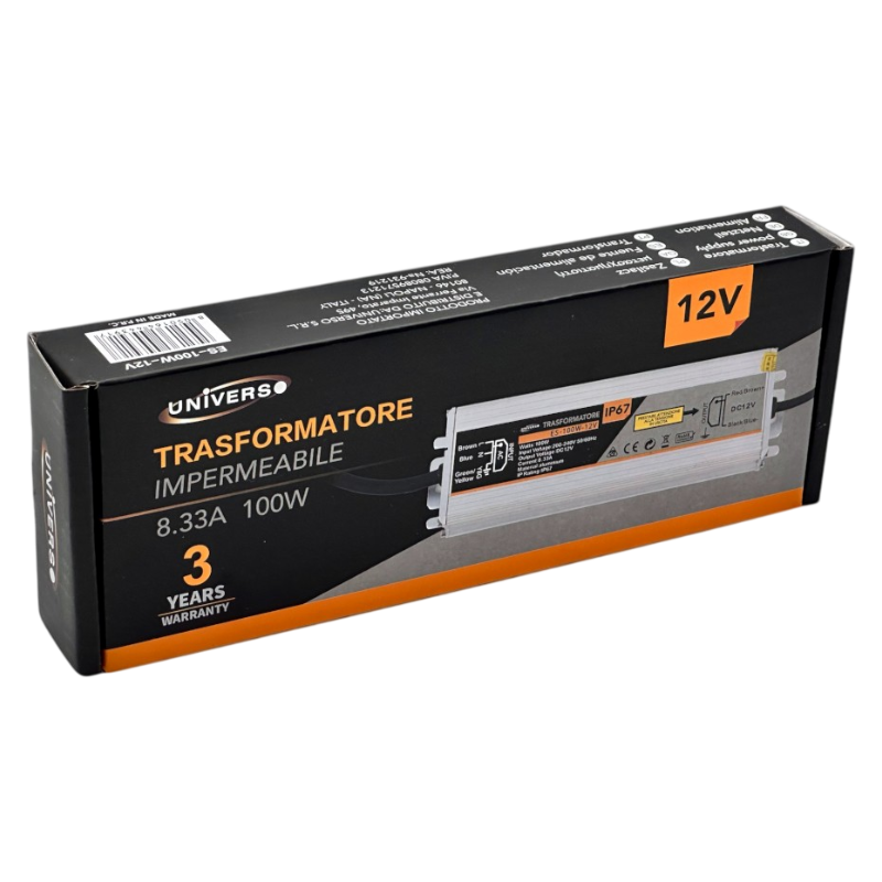 UNIVERSO ES-100W-12V Alimentatore metallico stabilizzato switching impermeabile IP67 220V-12V 8.33A 100 watt