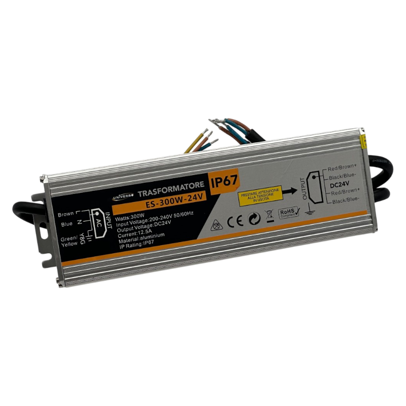 Alimentatore metallico stabilizzato switching impermeabile IP67 220V-24V 12.5A 300 watt