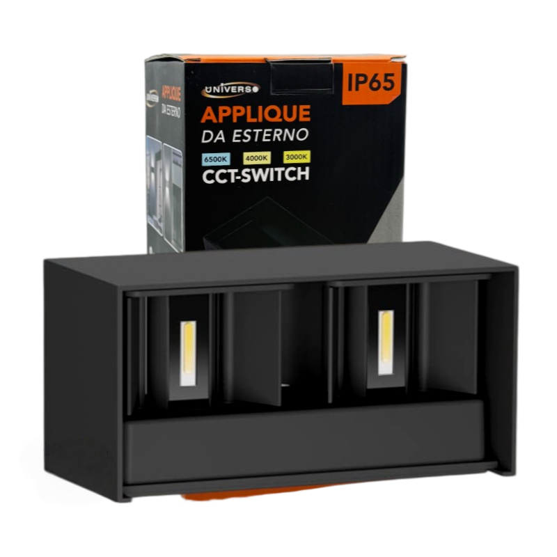 Applique LED da muro nera UNIVERSO ES30-N3C 24W con doppio fascio luminoso regolabile e selettore CCT 3000K 4000K 6500K IP65