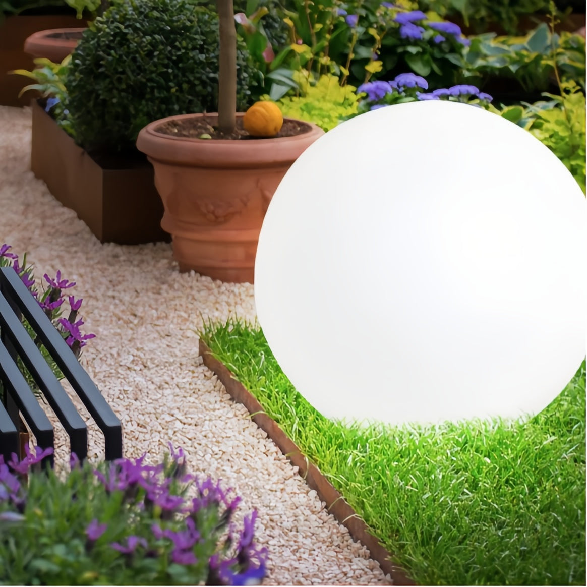 Lampada a Sfera Bianca da Giardino 40 cm – Attacco E27 Max 25W, IP65 per Interno ed Esterno