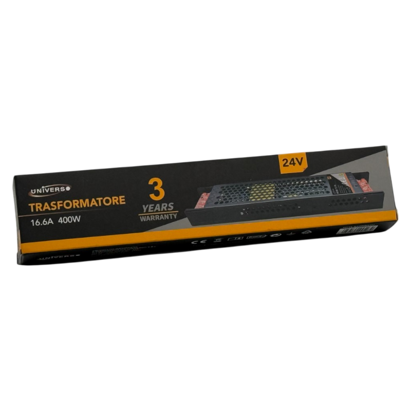 Alimentatore slim metallico stabilizzato switching trimmer 220V-24V 16.6A 400 watt colore nero