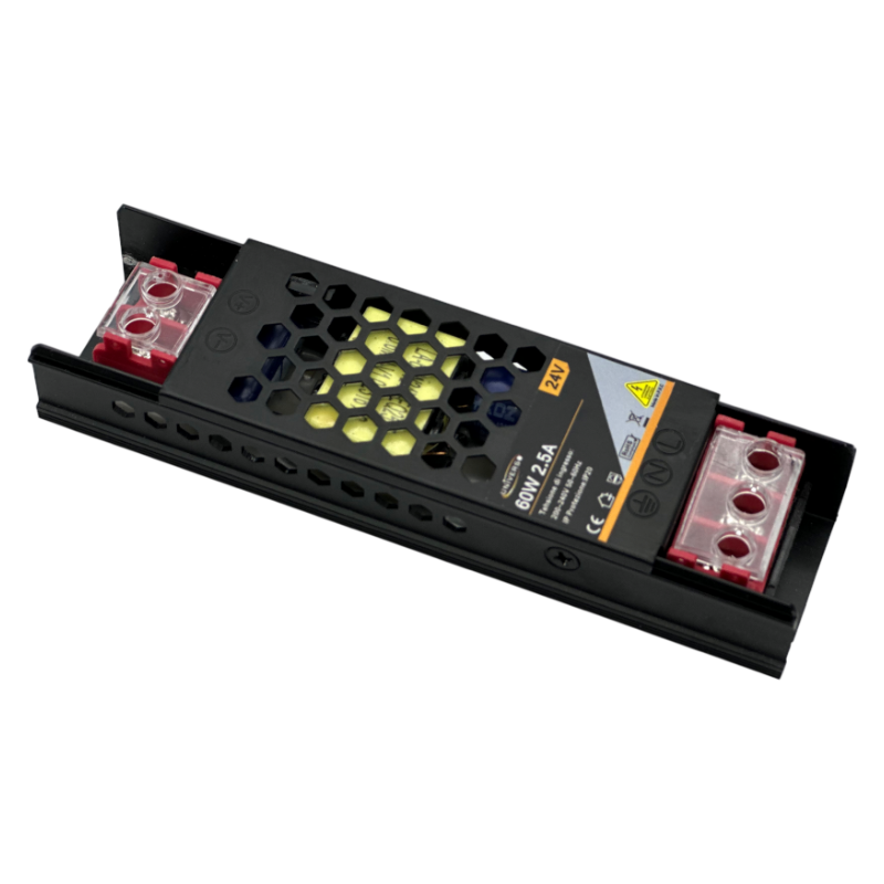 Alimentatore Slim Metallico Stabilizzato Switching Trimmer 220V-24V 2.5A 60W Colore Nero