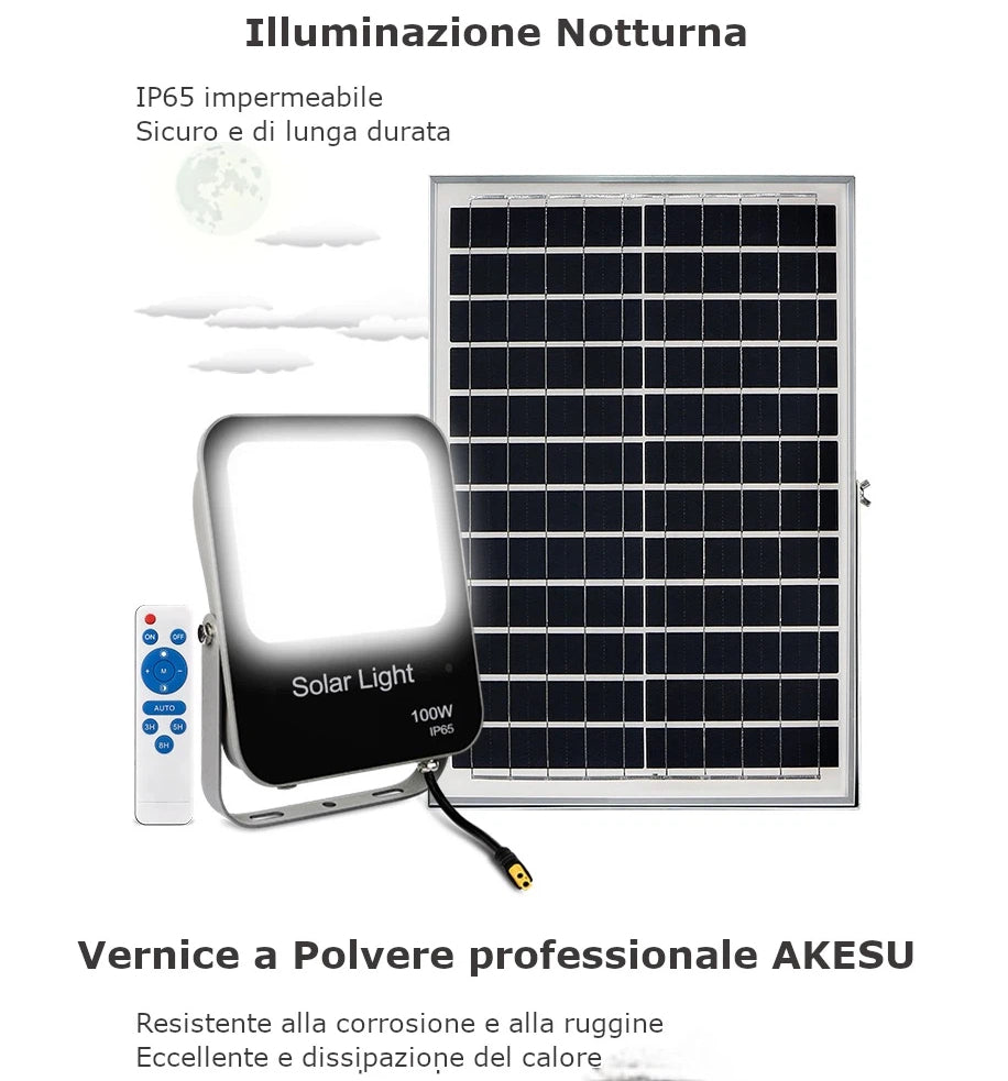 Proiettore LED a Batteria con Pannello Solare UNIVERSO FSO-30W | 170 lm/W IP65 Bianco Freddo 6500K