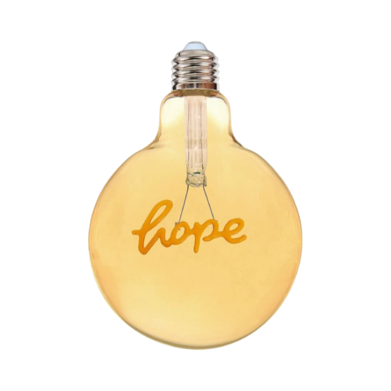 Lampadina LED E27 Universo G125-HOPE – 4W, Globo G125 a Filamento con Scritta "HOPE", Vetro Ambrato, Luce Calda 2500K