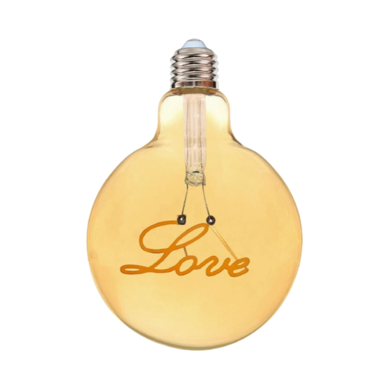 UNIVERSO G125-LOVE LAMPADINA E27 FILAMENTO LED SCRITTA LOVE 4W GLOBO G125 VETRO AMBRATO 2500K