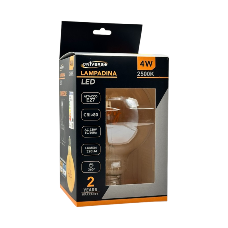 UNIVERSO G125-LOVE LAMPADINA E27 FILAMENTO LED SCRITTA LOVE 4W GLOBO G125 VETRO AMBRATO 2500K
