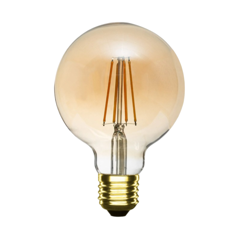 Lampadina LED Globo G125 a Filamento Vintage – 8W E27, Vetro Ambrato, Luce Calda 2600K