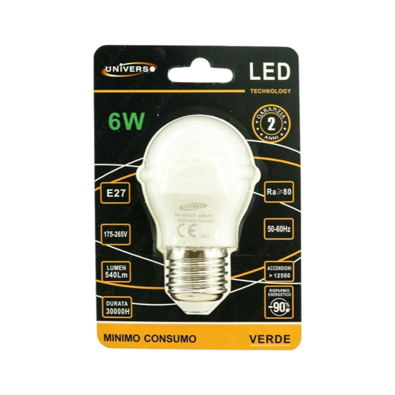 Lampadina LED E27 – 6W Miniglobo G45 Colorata, 540 Lumen, Verde, Rossa, Blu