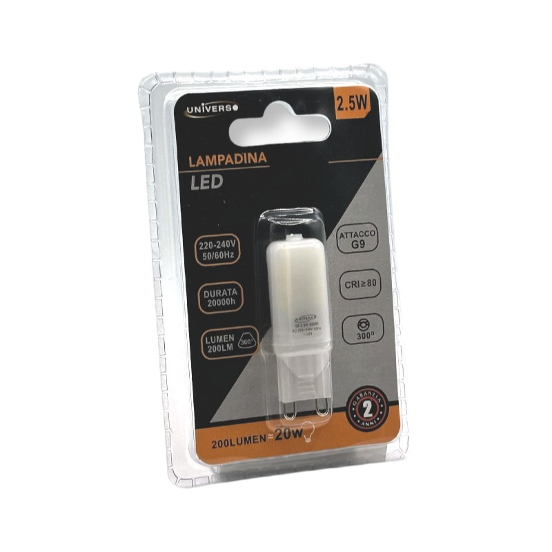 Confezione da 5 Pezzi Universo G9-2.5W-O – Mini Lampadina Bulb Spotlight SMD LED 2835, G9 2.5W, 200 Lumen, CCT 3000K/4000K/6500K