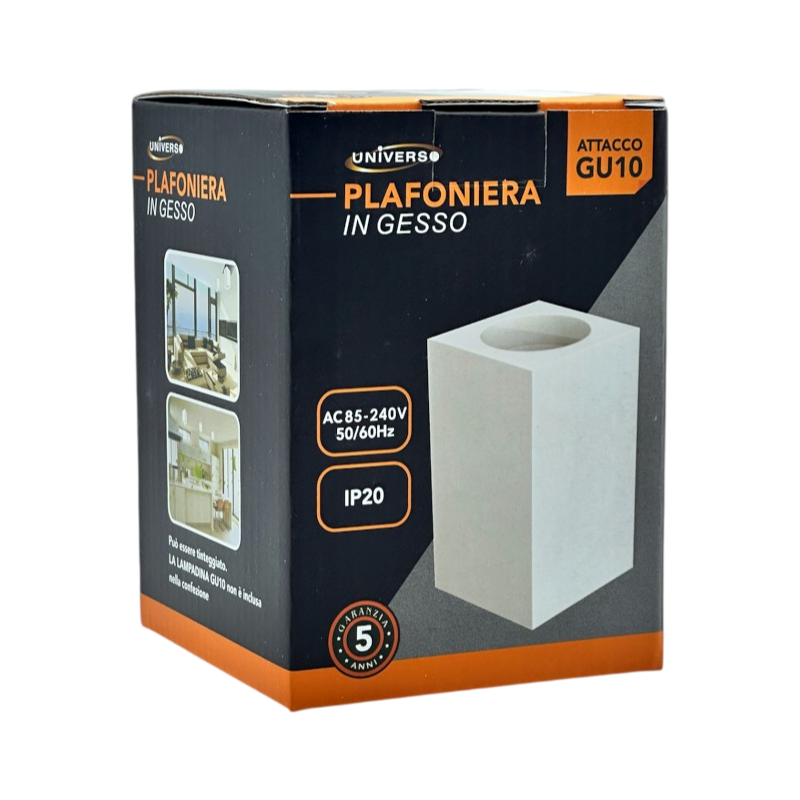 Portafaretto Quadrato in Gesso Verniciabile Universo GS-C90-Q – Montaggio Superficiale per Lampadine GU10 e GU5.3