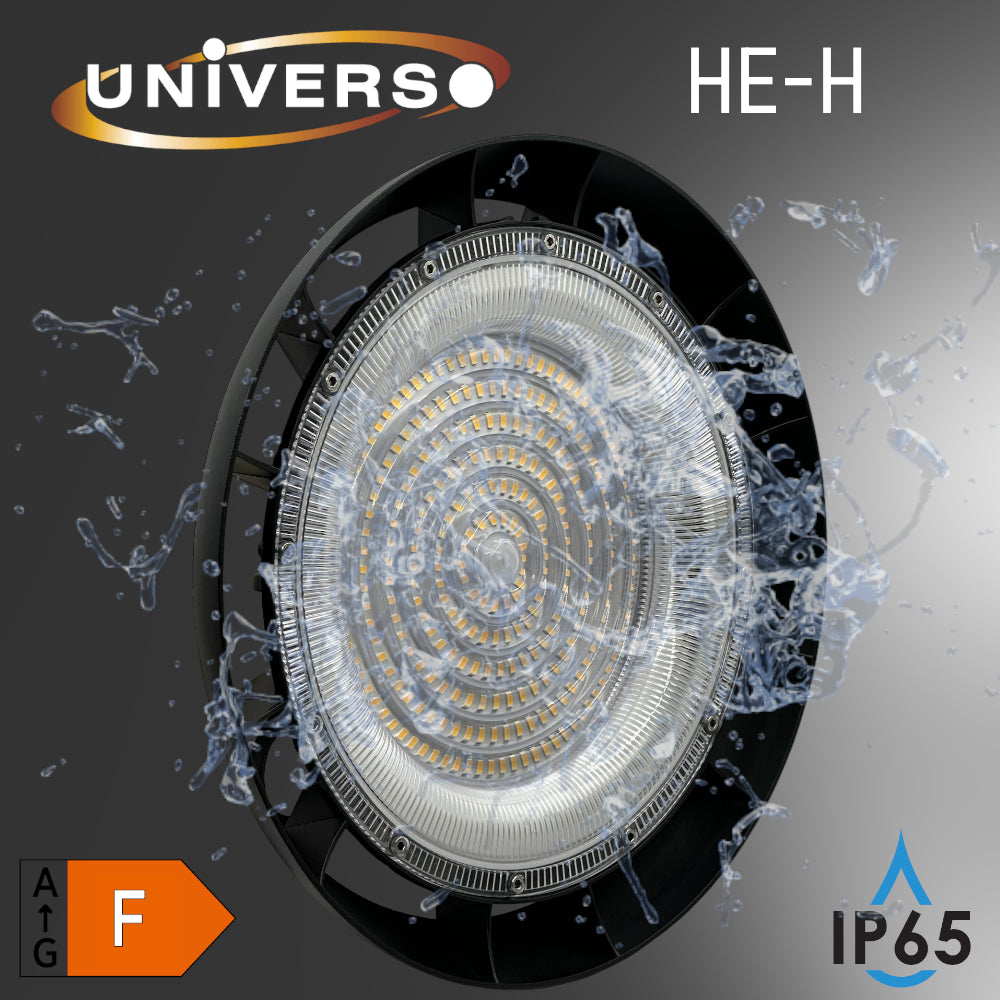 UNIVERSO HE-150W-N Campana LED UFO 150W Ultra Slim – Lampada Industriale a Sospensione da Esterno IP65 13.500 Lumen