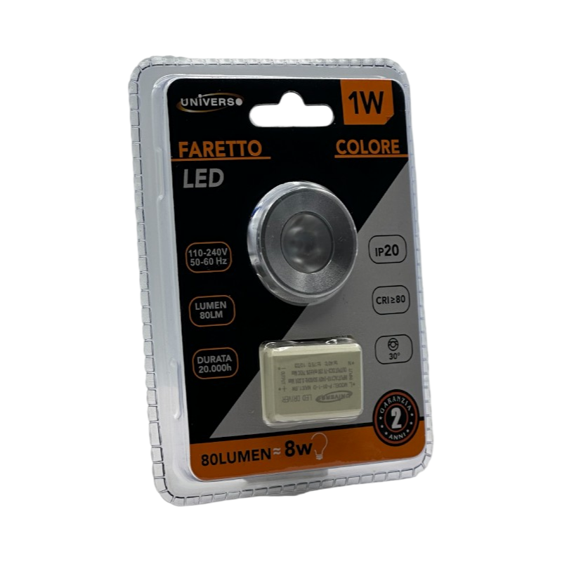Faretto LED Rotondo da Incasso Acciaio Satinato 1W UNIVERSO P-31-1 | CCT Selezionabile 3000K-4000K-6500K + RGB