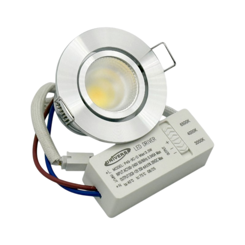 Faretto LED da Incasso Rotondo Universo P-45-B3C – 3W COB, Cromo Satinato, Switch CCT per Luce 3000K/4000K/6500K