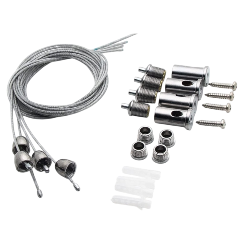 Kit per Montaggio a Sospensione Universo per Pannelli LED – Compatibile con 30x30, 60x60, 120x60, 120x30 – Cavo da 1,2 Metri