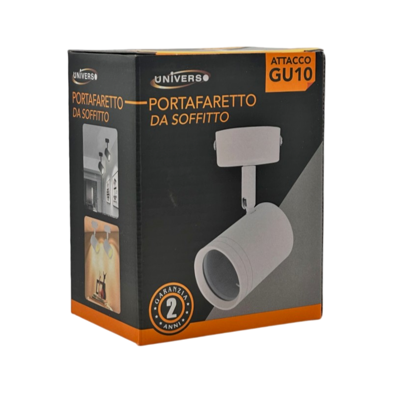 Portafaretto Rotondo Universo P28-GU10-B per Faretto LED Spotlight GU10 – Testina Orientabile, Colore Bianco