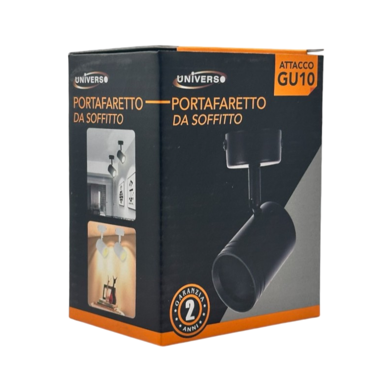 Portafaretto Rotondo Universo P28-GU10-N per Faretto LED Spotlight GU10 – Testina Orientabile, Colore Nero