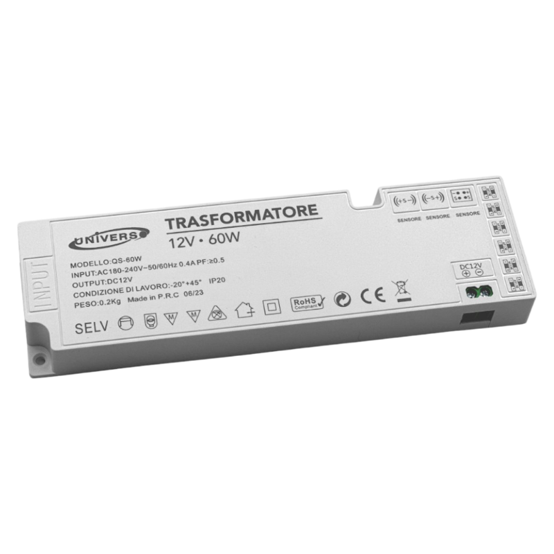Kit Mini Interruttore con Sensore di Movimento a Infrarossi PIR 12V/24V – Alimentatore 60W, Accensione Automatica per Strisce LED