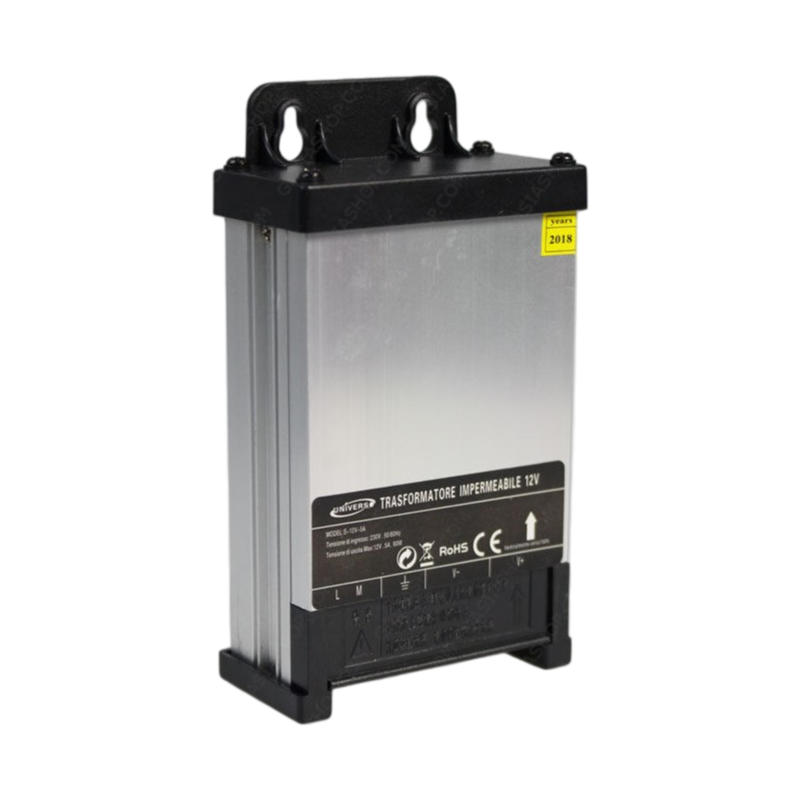 Alimentatore Antipioggia Impermeabile 60W 12V IP55 5A con 1 Uscita e Morsetti a Vite