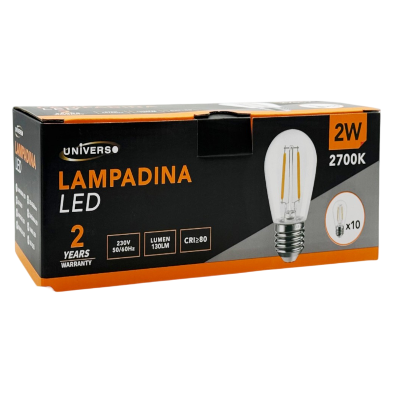 Confezione da 10 Pezzi Universo S14-2C – Lampadina LED SMD 2W S14, AC220V, 130 Lumen, Ideale per Catenarie