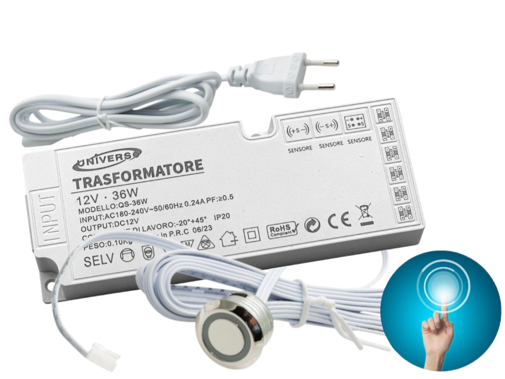 Kit Interruttore con Sensore Tattile Touch e Alimentatore 36W – Accensione e Dimmerazione per Strisce LED