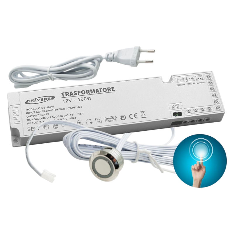 Kit Interruttore con Sensore Tattile – Pulsante Touch con Alimentatore 100W per Accensione Strisce LED