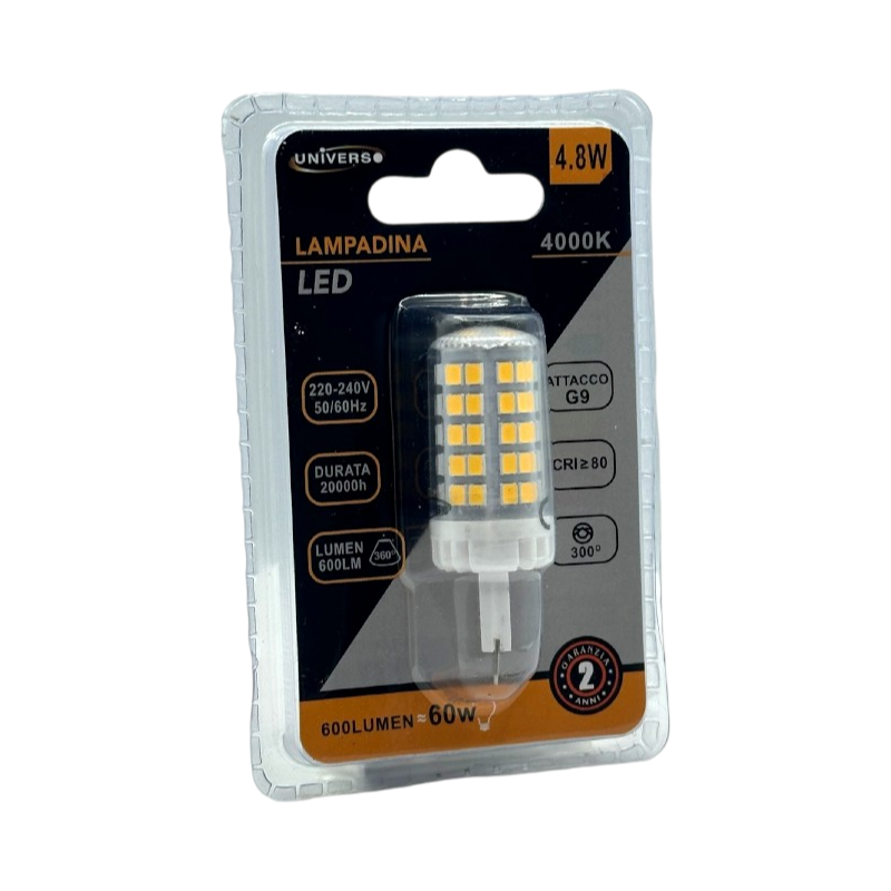 Lampadina LED G9 Universo SPARAC-G9-4.8W-CE5 – 4.8W Tubolare SMD, 600 Lumen, CCT 3000K/4000K/6500K