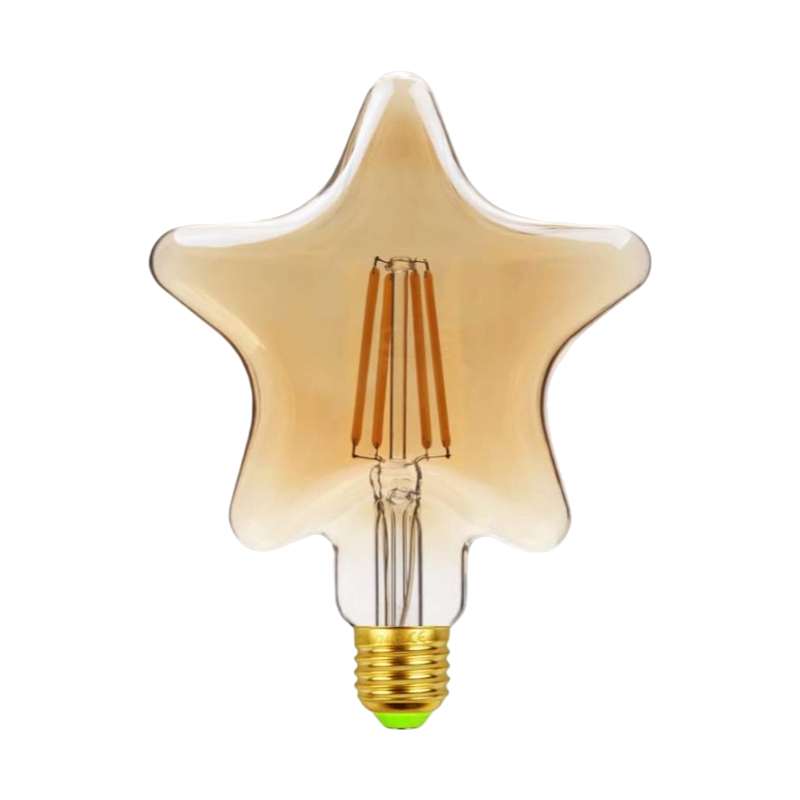 Lampadina LED Vintage a Forma di Stella – E27 4W, Vetro Ambrato, Filamento, Luce Calda 2500K