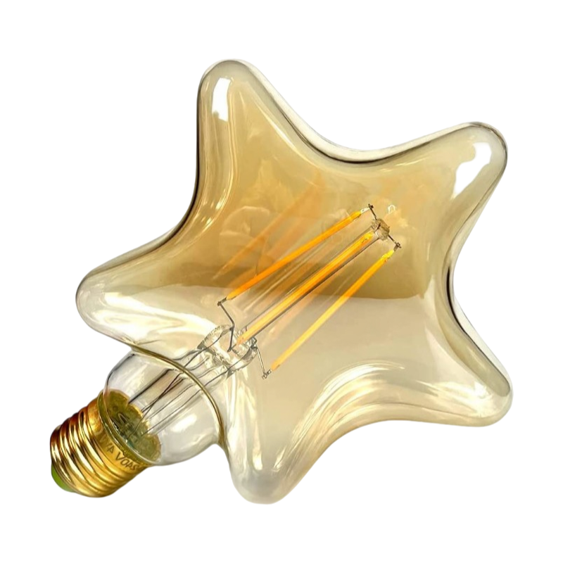 Lampadina LED Vintage a Forma di Stella – E27 4W, Vetro Ambrato, Filamento, Luce Calda 2500K