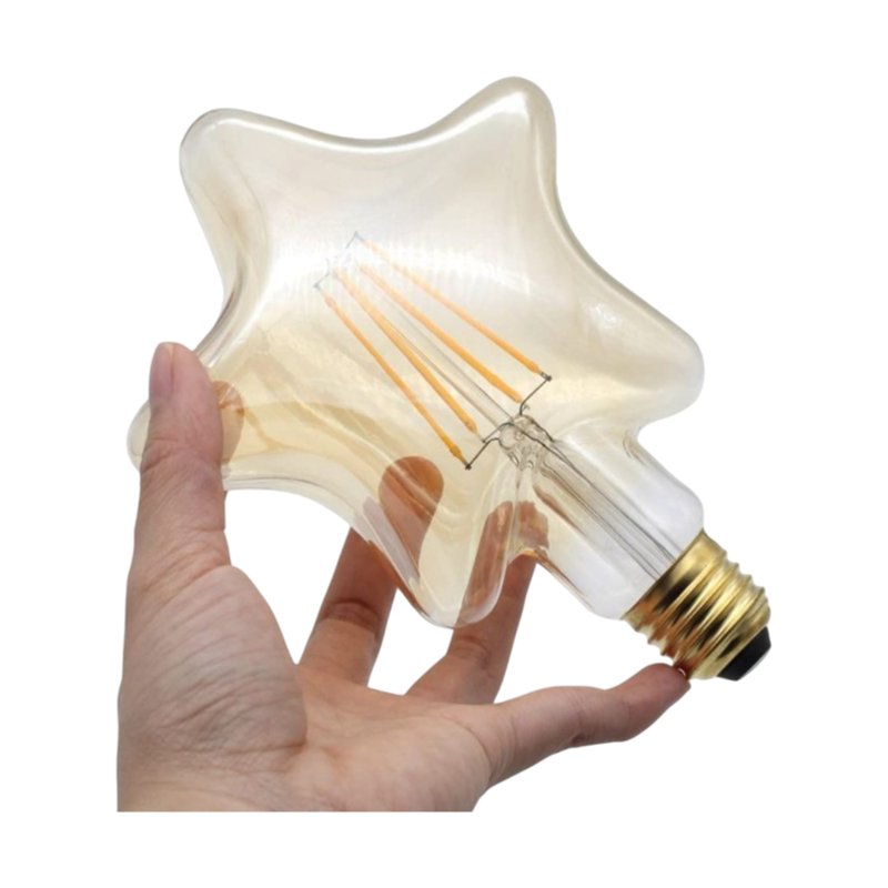 Lampadina LED Vintage a Forma di Stella – E27 4W, Vetro Ambrato, Filamento, Luce Calda 2500K
