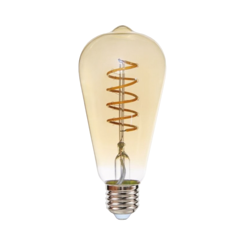 Lampadina LED E27 Universo ST64-S-OC – 4W, Bulb ST64 a Spirale, LED Filamento, Vetro Ambrato, Luce Calda 2500K